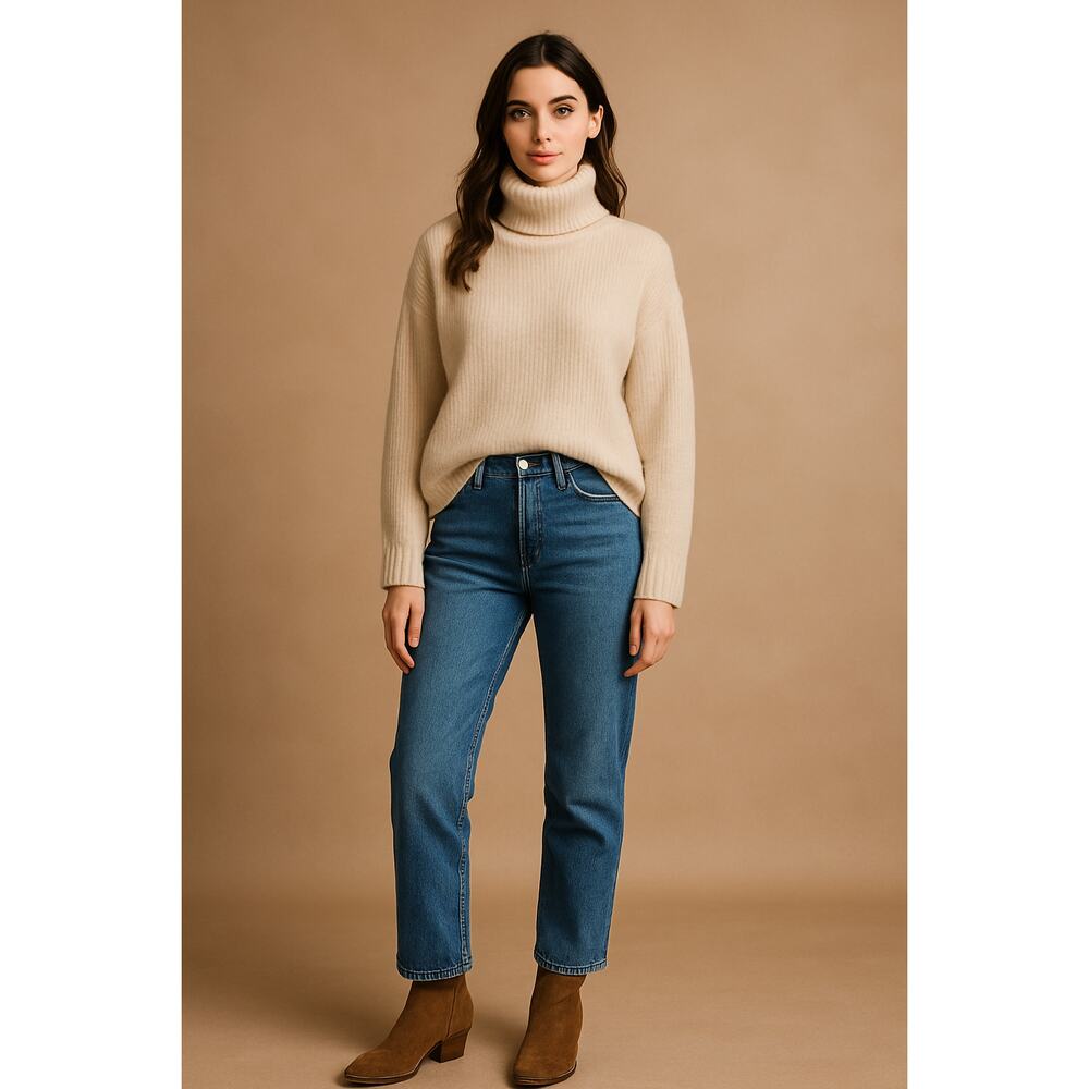 Cozy Minimalist Beige Ribbed Turtleneck Sweater Laundry by Shelli Segal XS